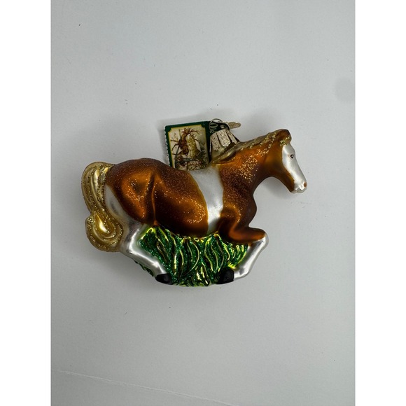 Old World Christmas Other - Old World Christmas Mustang Horse Glass Ornament Brown White Pinto 12110 2007